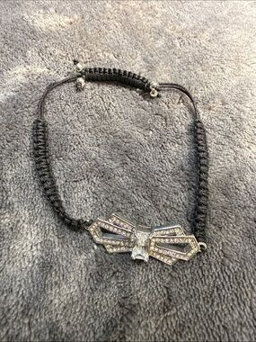 Crystal Bow Knot Adjustable Bracelet - Black